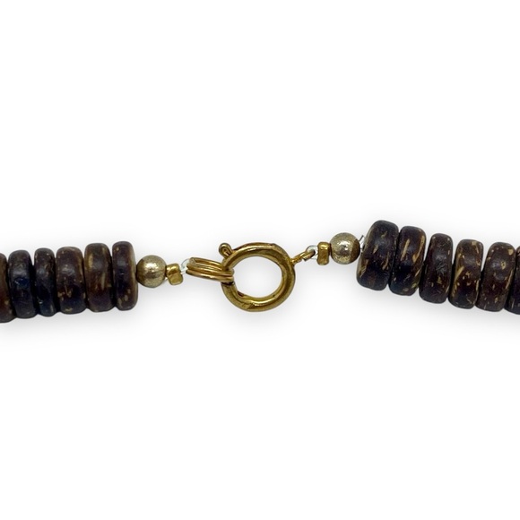 Two-tone Wood Bead Necklace w. Gold Tone Spacers - Picture 6 of 7